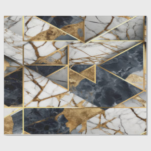 Papel De Presente Mármore Preto Dourado Geométrico Elegante