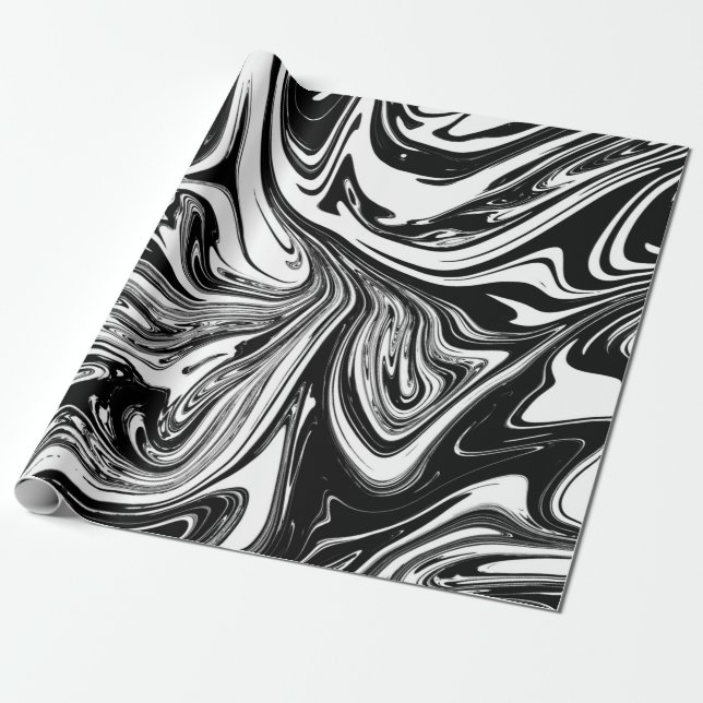 Papel De Presente Mármore Preto e Branco Giro Moderno Glam (Desenrolado)