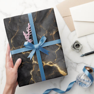 Papel De Presente Mármore Preto Luxo Dourado Padrão Abstrato Luxuoso