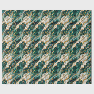Papel De Presente Mármore Redemoinho Ouro Verde Luxo Abstrato