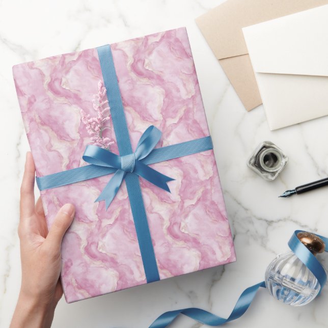 Papel De Presente Mármore Rosa e Marfim (Presentear)