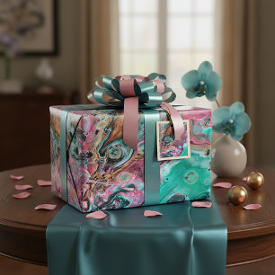 Papel De Presente Mármore rosa e verde