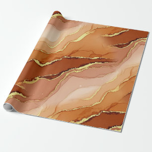Papel De Presente Mármore Tom de Terra Fratura Dourada Fluido