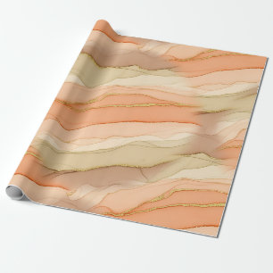 Papel De Presente Mármore Veia Dourada Terracota - Luxo Quente (3)
