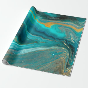 Papel De Presente mármore verde elegante com linhas de ouro
