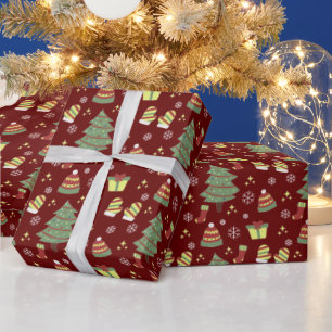 Papel De Presente Maroon Bonito Natal