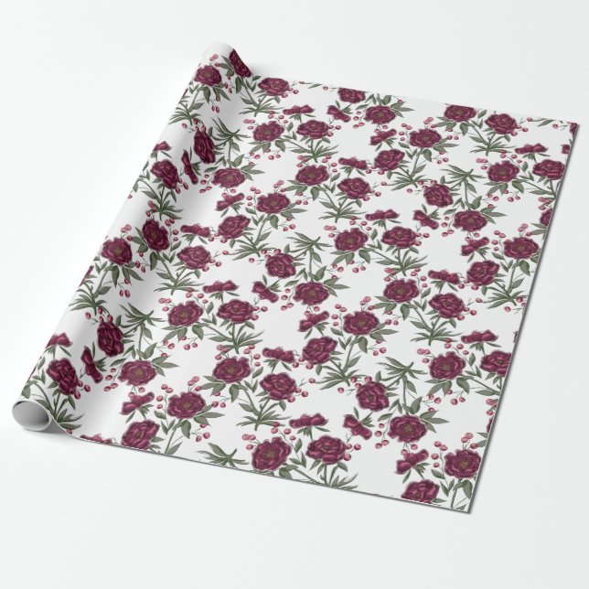 Papel De Presente Maroon Rose Wedding (Desenrolado)
