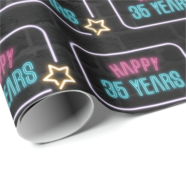 Papel De Presente Marquee Neon 35th Birthday em Brick (Ponta do rolo)
