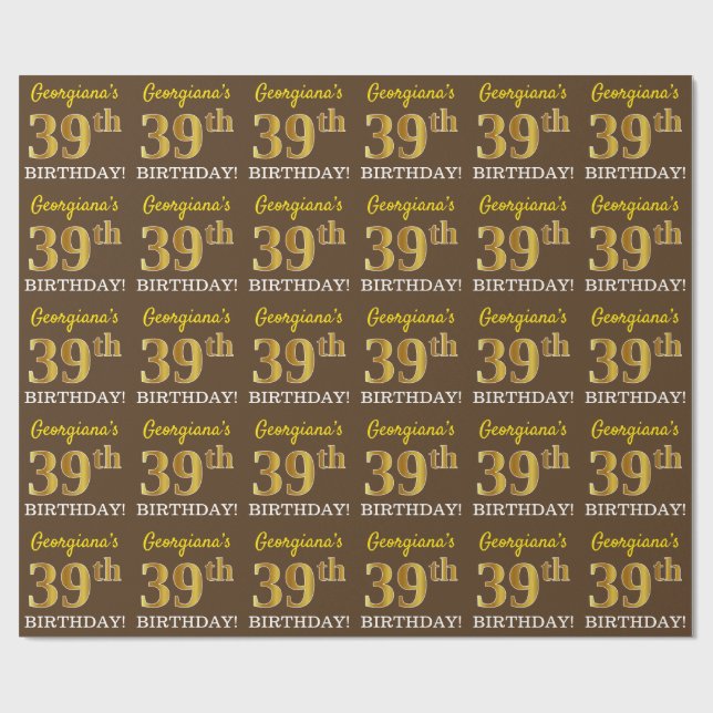 Papel De Presente Marrom, Aparência de Ouro Imitação "39º ANIVERSÁRI (Aberto)