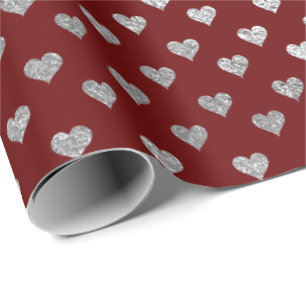 Papel De Presente Marrom de prata Glam de Borgonha dos corações