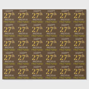 Papel De Presente Marrom, Falso Ouro "FELIZ ANIVERSÁRIO DE 27 ANOS"