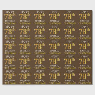 Papel De Presente Marrom, Falso Ouro "FELIZ ANIVERSÁRIO DE 78 ANOS"