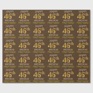 Papel De Presente Marrom, Faux Dourado "46º ANIVERSÁRIO FELIZ"