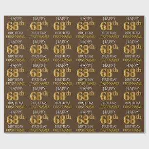 Papel De Presente Marrom, Faux Dourado "68º ANIVERSÁRIO FELIZ"
