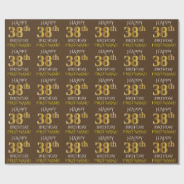 Papel De Presente Marrom, Faux Dourado "FELIZ 38 ANOS"