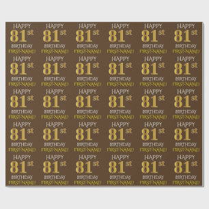 Papel De Presente Marrom, Faux Dourado "FELIZ ANIVERSÁRIO DE 81 rua