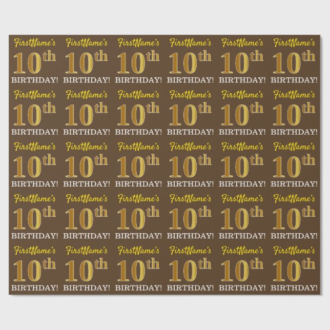 Papel De Presente Marrom, Imitação Dourada "10º ANIVERSÁRIO" (Aberto)