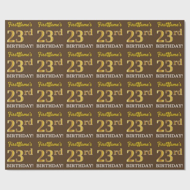 Papel De Presente Marrom, Imitação Dourada, "23º ANIVERSÁRIO" (Aberto)