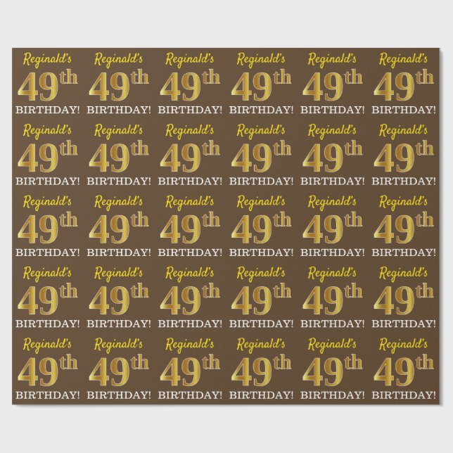 Papel De Presente Marrom, Imitação Dourada "49º ANIVERSÁRIO" (Aberto)
