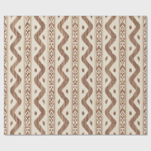 Papel De Presente Marrom Mocha Ikat, Listra Tecida em Creme
