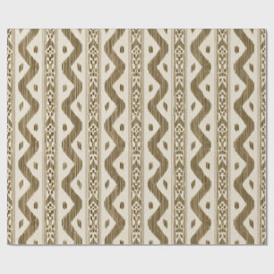Papel De Presente Marrom Toscano Ikat, Listra Tecida em Creme