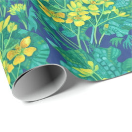 Papel De Presente Marsh Marigold Flores Amarelas Padrão