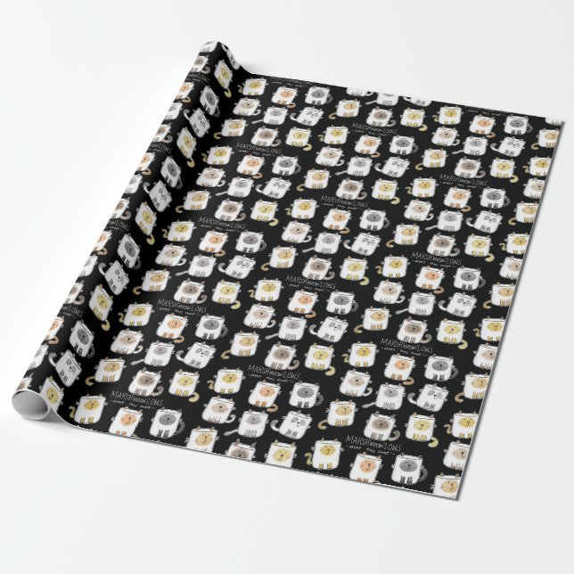 Papel De Presente MarSHmeowLOWS Whimsical Wordplay Cat Marshmallows (Desenrolado)