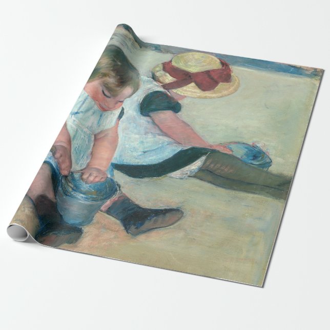 Papel De Presente Mary Cassatt - Crianças Brincando na Praia (Desenrolado)