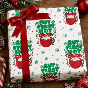 Papel De Presente Mas Primeiro Chocolate Quente Natal Marshmallow Na