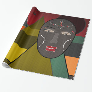 Papel De Presente Máscara abstrato africana em cores retrorativas d