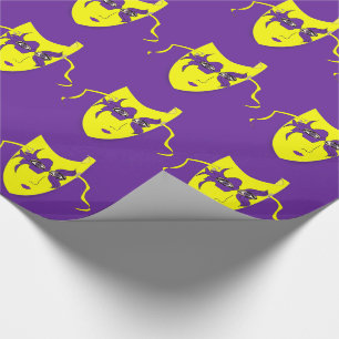 Papel De Presente Máscara Amarela Do Carnaval Mardi Gras Em Roxo