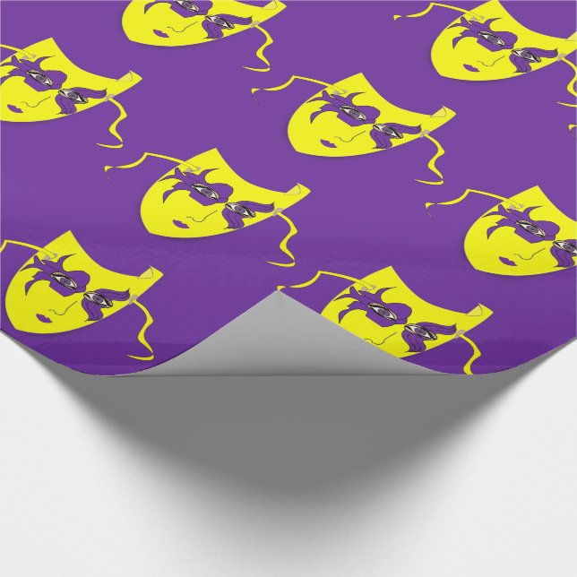 Papel De Presente Máscara Amarela Do Carnaval Mardi Gras Em Roxo (Ponta)