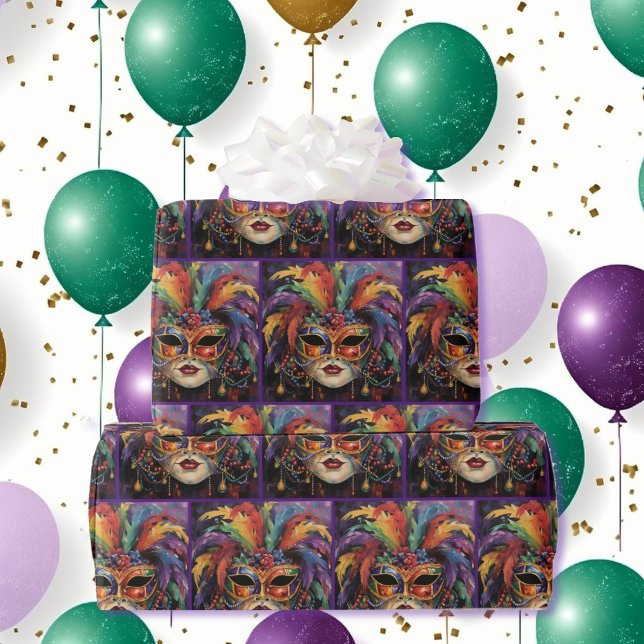 Papel De Presente Máscara de Carnaval Penas Mardi Gras Roll de (Criador carregado)