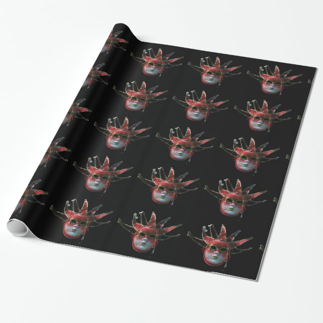Papel De Presente MÁSCARA DE JESTER VERMELHO PRETO, Mascarada (Desenrolado)