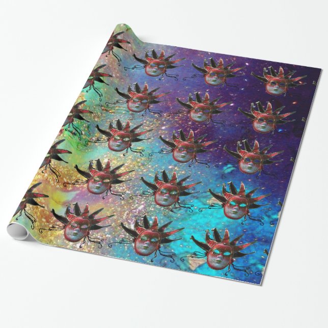 Papel De Presente MÁSCARA DE JESTER VERMELHO PRETO,Mascarada, Festa, (Desenrolado)