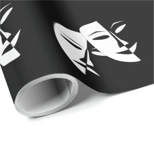 Papel De Presente Máscara de Teatro Branco e Preto da Tragédia da