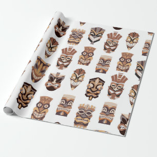 Papel De Presente Máscara de tiki tribal com padrão de trajes de m