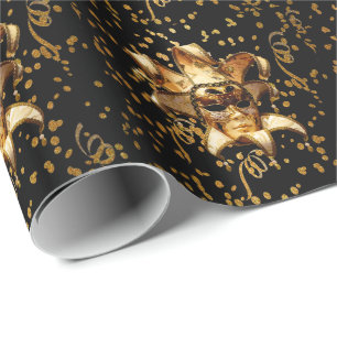 Papel De Presente Máscara Dourada do Carnaval Mardi Gras com Confett