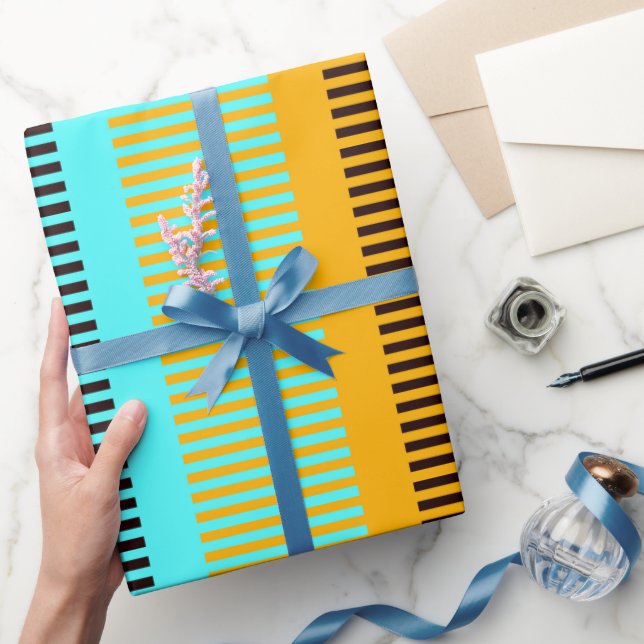 Papel De Presente Máscara Facial Listrada de Azul Céu Amarelo Marrom (Presentear)