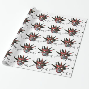 Papel De Presente MÁSCARA NEGRA DE JESTER VERMELHO, Mascarada, Fest