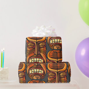 Papel De Presente Máscara Tiki Tribal Estilo Polinésio