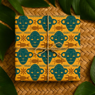 Papel De Presente Máscara Tribal Padrão de Rosto Étnico Africano