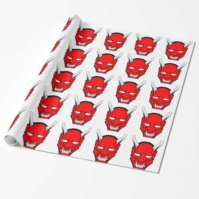 Papel De Presente Máscara Vermelha Japonesa Hannya (Desenrolado)