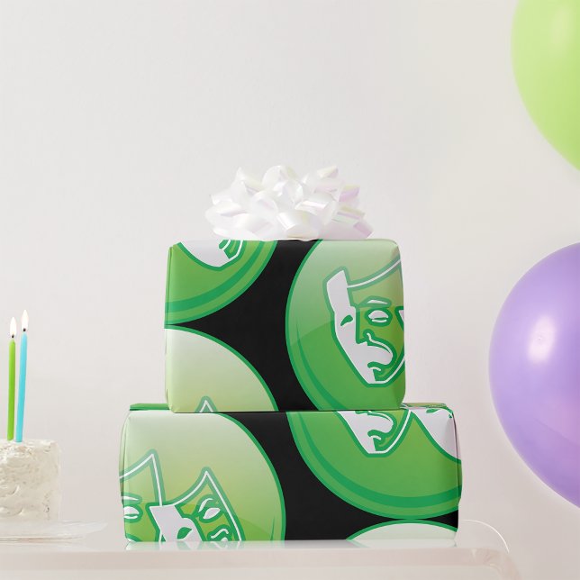 Papel De Presente Máscaras de Comédia e Tragédia em Verde (Criador carregado)