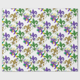 Papel De Presente Máscaras e flor de lis do Mardi Gras