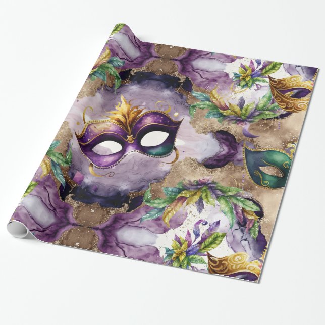 Papel De Presente Máscaras Mardi Gras Elegantes (Desenrolado)