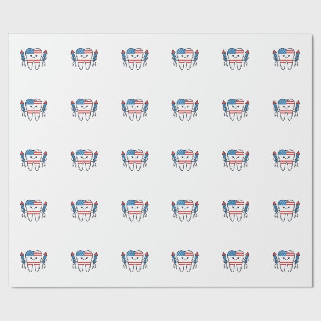 Papel De Presente Mascote de Dente Patriótico Design de Vetor de Fog (Aberto)