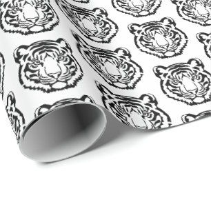 Papel De Presente Mascote de Tigre Preto e Branco Formatura Escolar