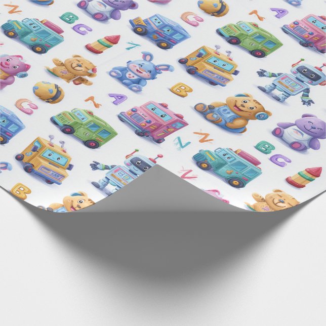 Papel De Presente Mascotes de Codificação Caprichosos Robôs Fofos En (Ponta)