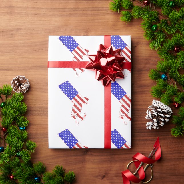 Papel De Presente Massachusetts Shaped American Flag Patriótico EUA (Presente de Natal)